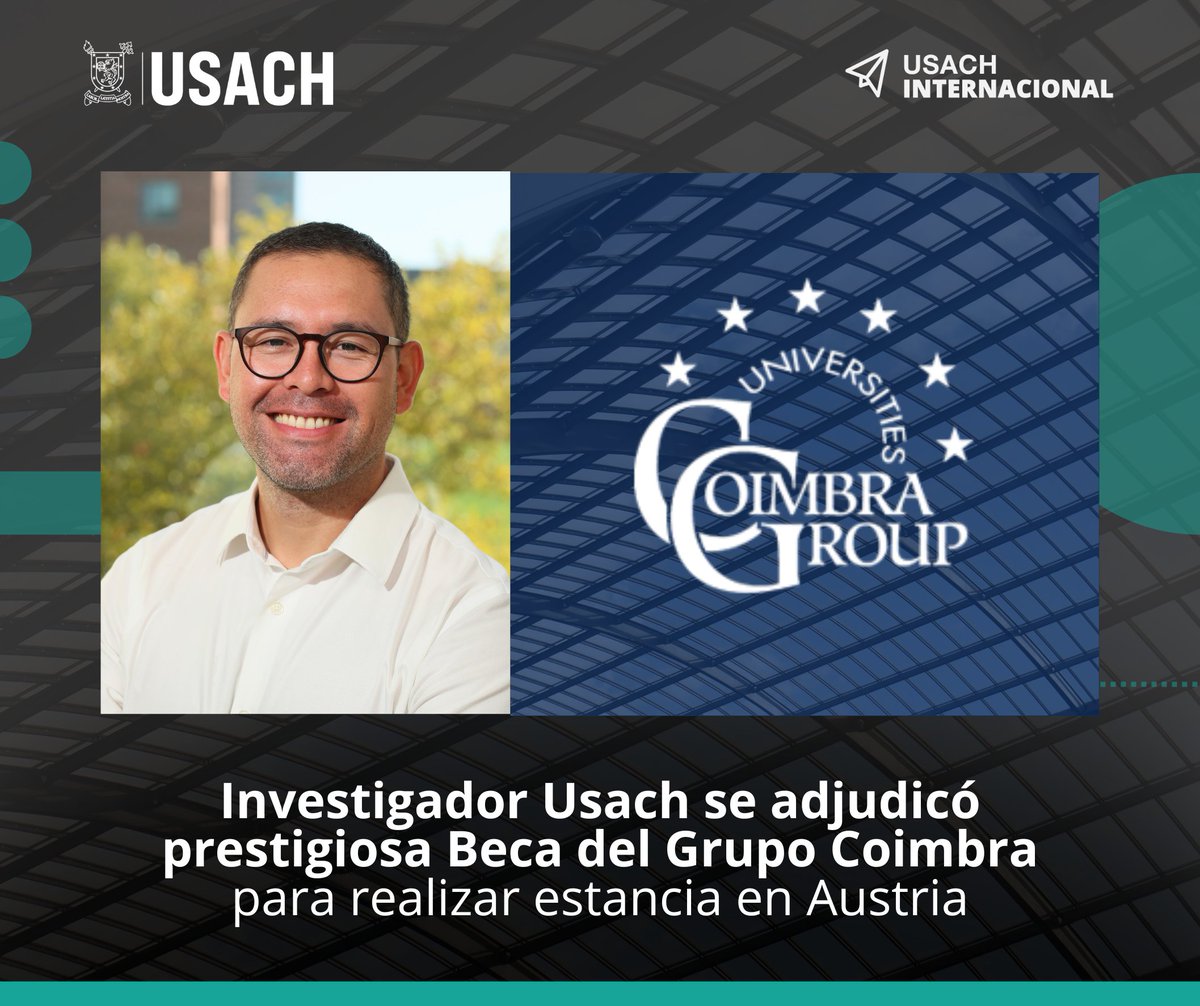 El Dr. Juan Castillo Bustamante, investigador de la FAE #Usach, se adjudicó una beca del Grupo #Coimbra para llevar a cabo una estancia corta de investigación en la Universidad de #Graz. 🇦🇹

📝 lnkd.in/dc8ejmk3