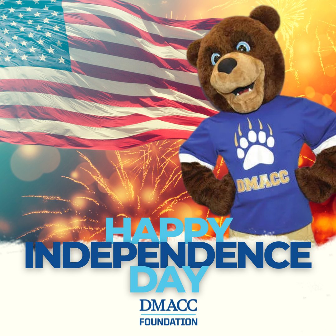 DMACCFoundation's tweet photo. Happy Independence Day from the DMACC Foundation!

Today we celebrate the freedoms that make opportunity—and education—possible. 

Enjoy the holiday, stay safe and know that your partnership helps every DMACC student blaze their own trail. 🇺🇸🎓 https://t.co/nlOjoSW7wD