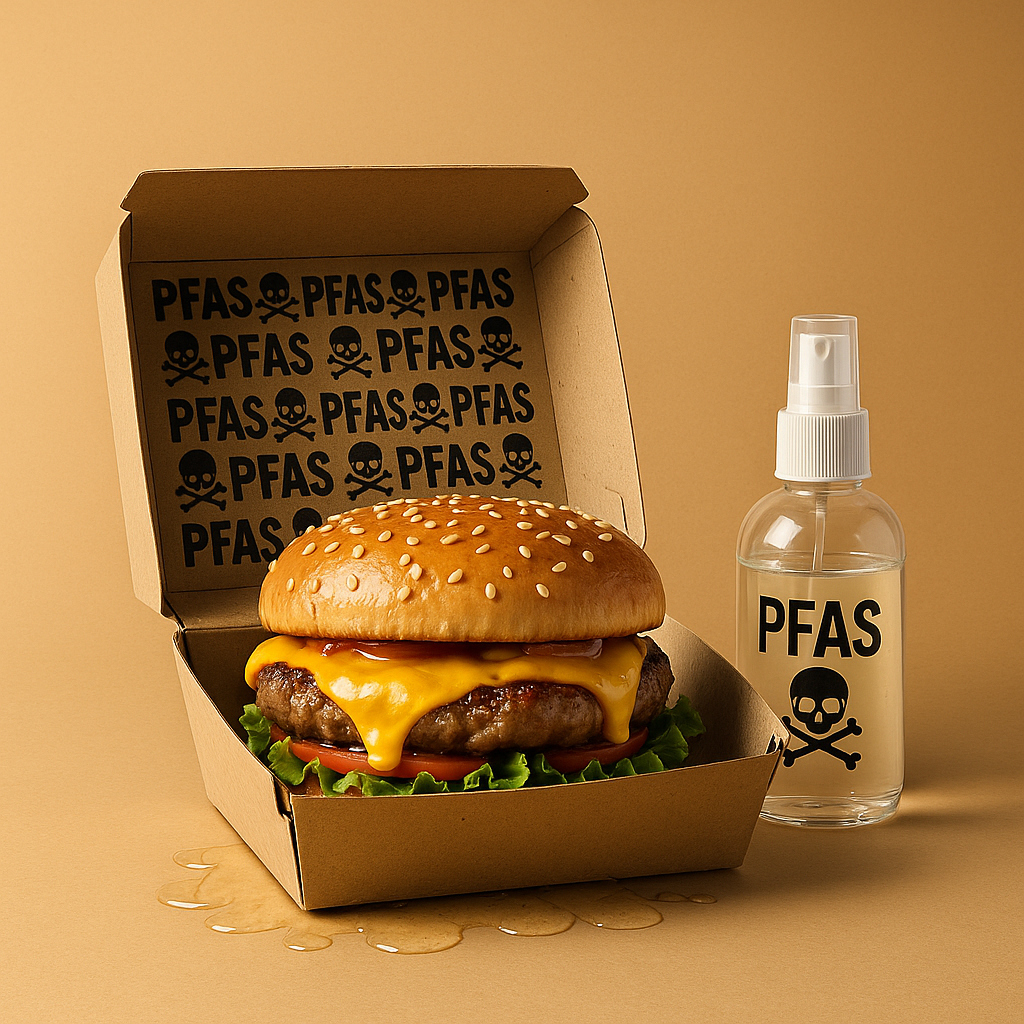 restoapp_info's tweet photo. Grease-proof fast-food wrappers are coated with PFAS—“forever chemicals» linked to liver, immune &amp; developmental harm. Heat pushes them into your food, then your blood (half-life 3–8 yrs). EU &amp; Canada are already cracking down. Demand PFAS-free packaging. #PFAS #FoodSafety https://t.co/0I6kE6Tq5p