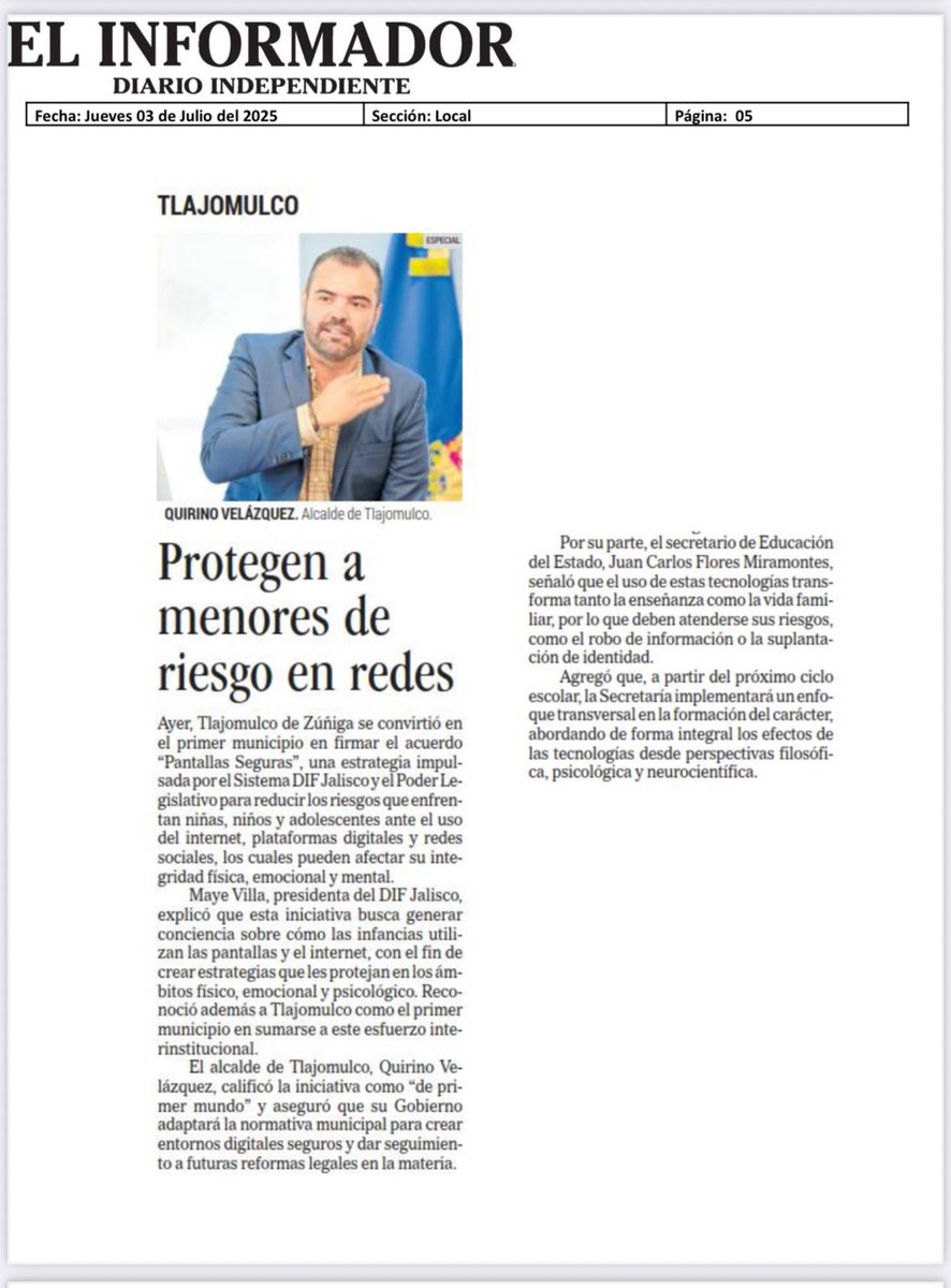 adrianamedinaMx's tweet photo. Proteger a las niñas, niños y adolescentes en el mundo digital es una prioridad. 📲💙
La iniciativa #PantallasSeguras seguira avanzando, hoy con #Tlajo como municipio pionero para trabajar con todo el corazón por nuestras infancias. 

💬 Gracias a los medios de comunicación por ayudarnos a que este mensaje llegue a todos los rincones.