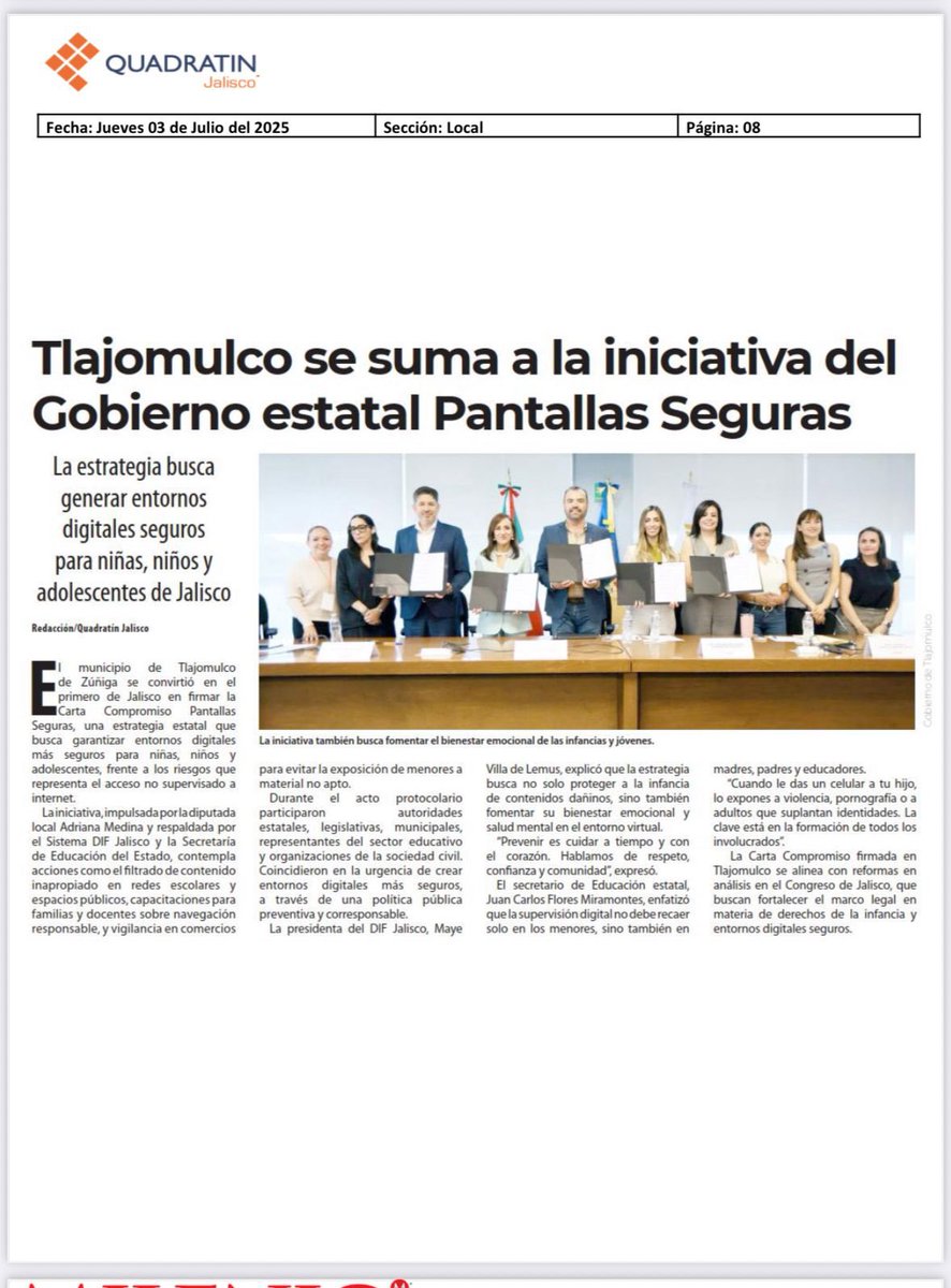adrianamedinaMx's tweet photo. Proteger a las niñas, niños y adolescentes en el mundo digital es una prioridad. 📲💙
La iniciativa #PantallasSeguras seguira avanzando, hoy con #Tlajo como municipio pionero para trabajar con todo el corazón por nuestras infancias. 

💬 Gracias a los medios de comunicación por ayudarnos a que este mensaje llegue a todos los rincones.