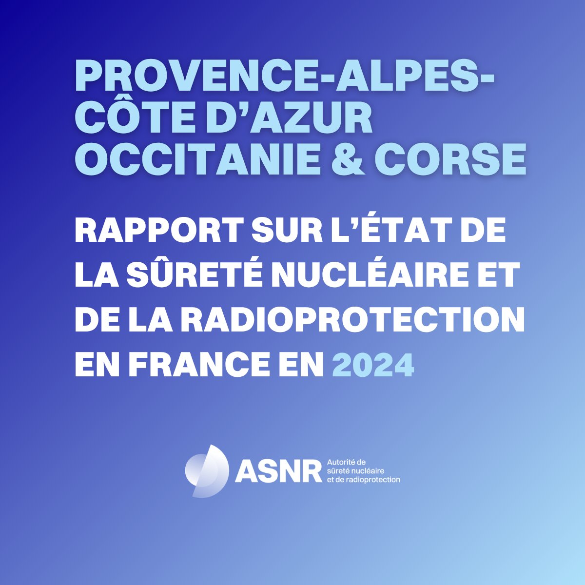 ASNR_FR's tweet image. Provence-Alpes-Côte d’Azur #PACA | #Occitanie | #Corse. Le niveau de la #SûretéNucléaire et de la #Radioprotection est globalement satisfaisant.
Retrouvez ici le bilan 2024 des 191 inspections #médical #industrie #nucléaire #transports #recherche ➡️ asnr.fr/actualites/reg…