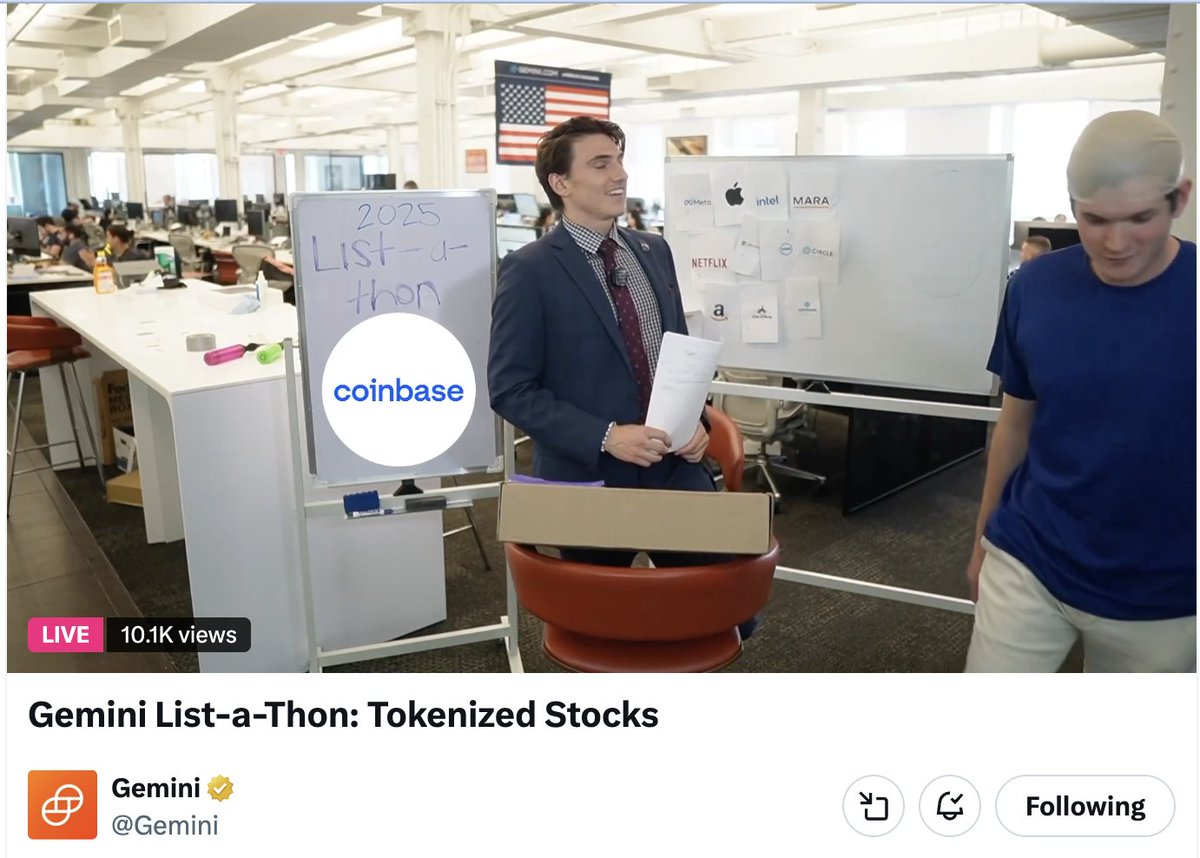 Huge shoutout to <a href="/brian_armstrong/">Brian Armstrong</a> (right) for stopping by the <a href="/Gemini/">Gemini</a> office today as we launched COIN during our List-a-Thon. Now available for trading in the EU. LFG!