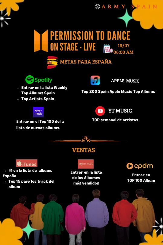 BTS_inSpain2's tweet image. 🎯Metas para España y Globales
E-Army en esta ocasión el objetivo principal es el Album. Trataremos que tanto el álbum como ellos entren en los charts de nuestro país.
Guarda en Spotify y Apple music
bts.lnk.to/PTD-LIVE
Recuerda en España
📅18/07
⏰06:00AM
(05:00 en…