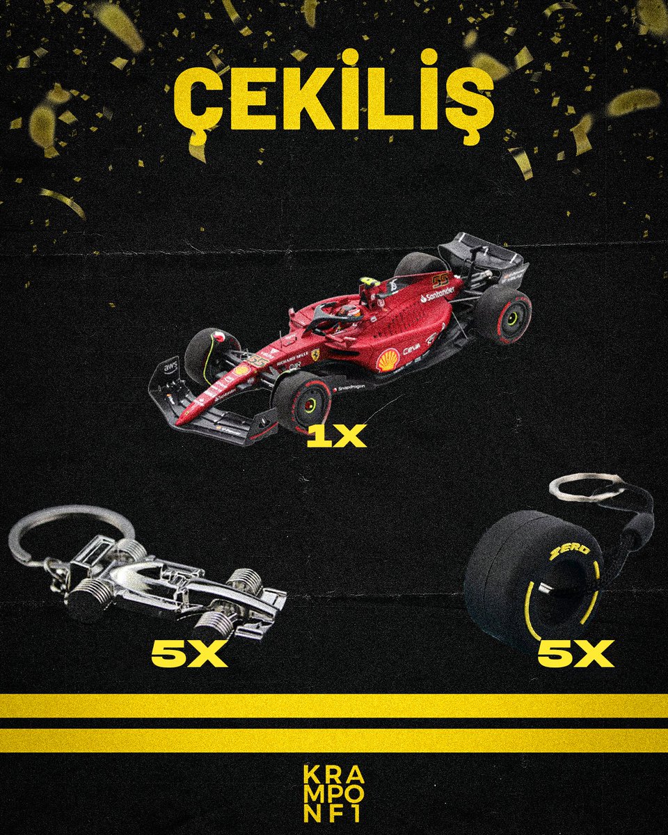 🥳 ÇEKİLİŞ VAKTİ!

Şanslı 11 takipçimize Pirelli F1 Lastik anahtarlık, metal F1 araç anahtarlık ve orijinal diecast F1 aracı hediye ediyoruz! 🏎️🔥

👇 Katılmak için:

1️⃣ Bu gönderiyi beğen ve retweet yap
2️⃣ @F1krampon hesabını takip et

⏰ Son katılım tarihi: 10 Temmuz