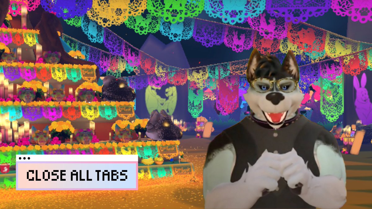 new close all tabs, and it's all about furries!! 

this episode is really special. it's a deep dive into queer history, virtual reality, and what grief looks like for furries. 

plus, we tour the Furry Family Ofrenda in VR chat