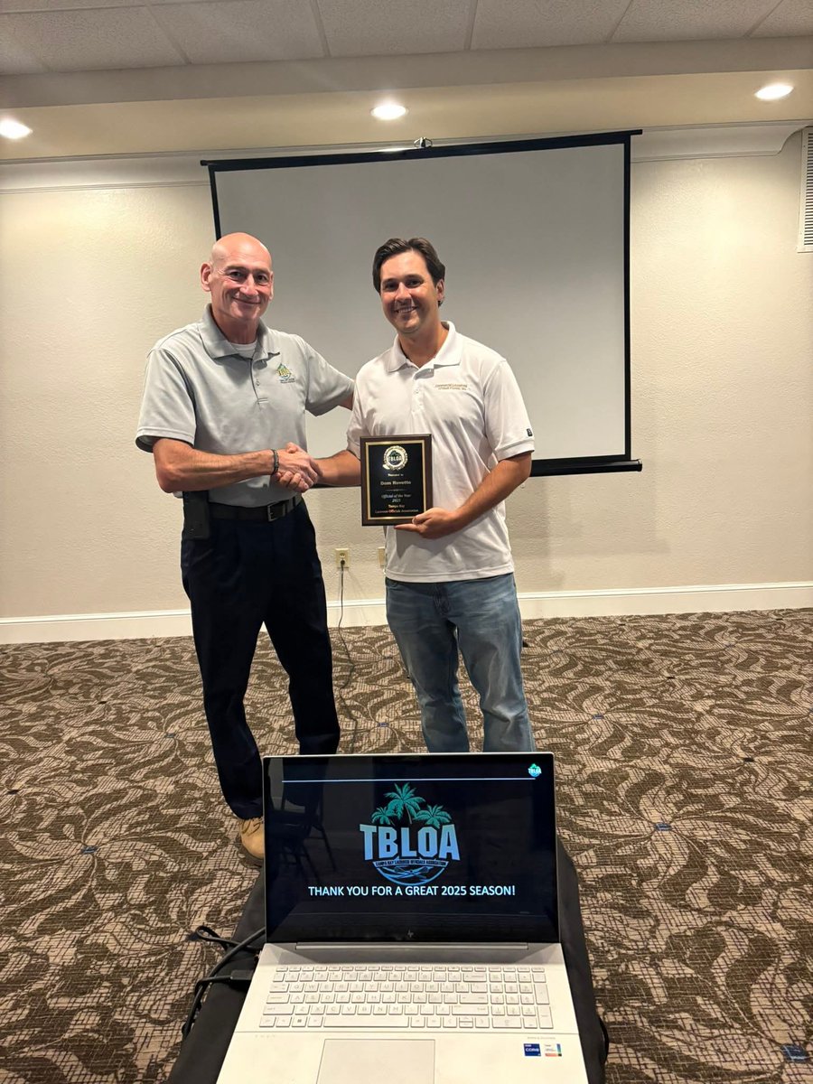 Tampa Bay Lacrosse Officials Association (@tblaxrefs) on Twitter photo At last week's End of Season Banquet, we recognized our annual award winners:
Official of the Year - Dom Rovetto
Rookie of the Year - Derek Keating
Great Strides Award - Will Sackman
School Hospitality Award - <a href="/SportsCalvary/">Calvary Christian HS</a> and <a href="/HCPSNewsomeHS/">Newsome High School</a>
Congratulations to each recipient! At last week's End of Season Banquet, we recognized our annual award winners:
Official of the Year - Dom Rovetto
Rookie of the Year - Derek Keating
Great Strides Award - Will Sackman
School Hospitality Award - <a href="/SportsCalvary/">Calvary Christian HS</a> and <a href="/HCPSNewsomeHS/">Newsome High School</a>
Congratulations to each recipient!