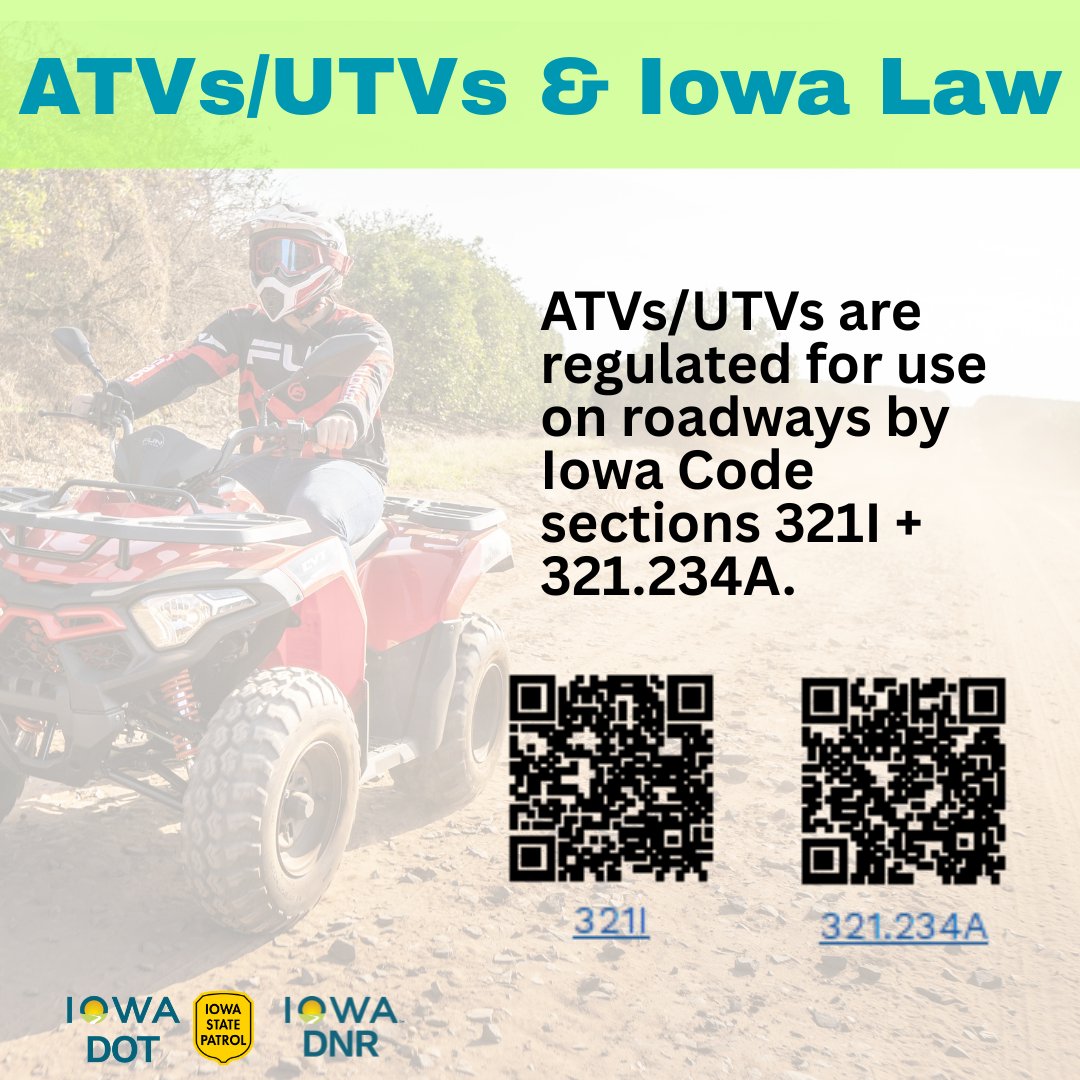 ATV &amp; UTV/ORV Safety
If you’re running on public highways and streets, do you know the rules of the road?  No one wants a digger. Always know when, where, and how to drive legally, and get the required equipment on board. 

Here's a checklist: iowadot.gov/consultants-co…