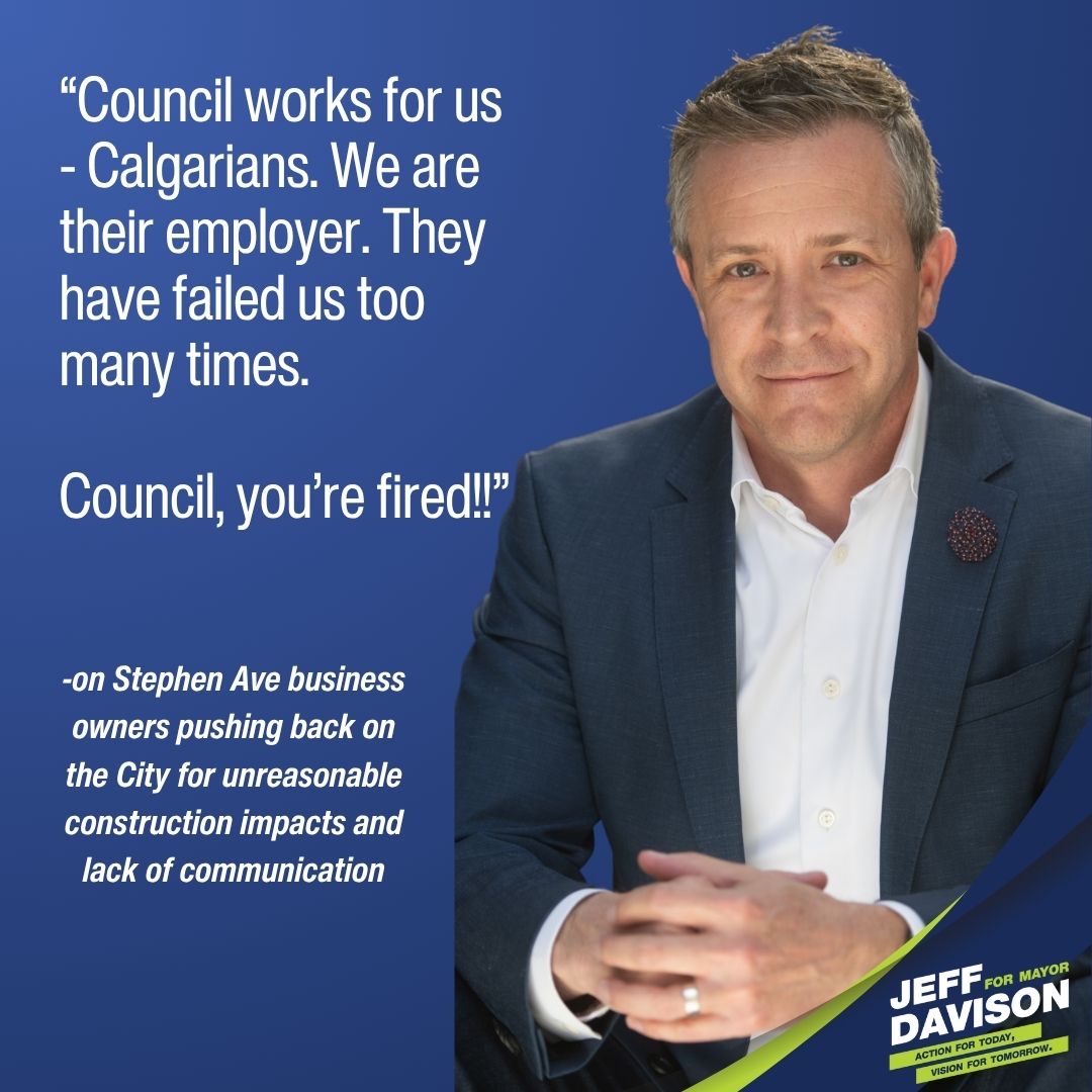 JeffDavisonYYC's tweet image. Council works for us - Calgarians. We are their employer. They have failed us too many times. Council - you’re fired!
Business owners across #yyc are fed up with no communication, lack of coordination, delayed approvals and a serious unwillingness to engage.
-Jeff #yyccc