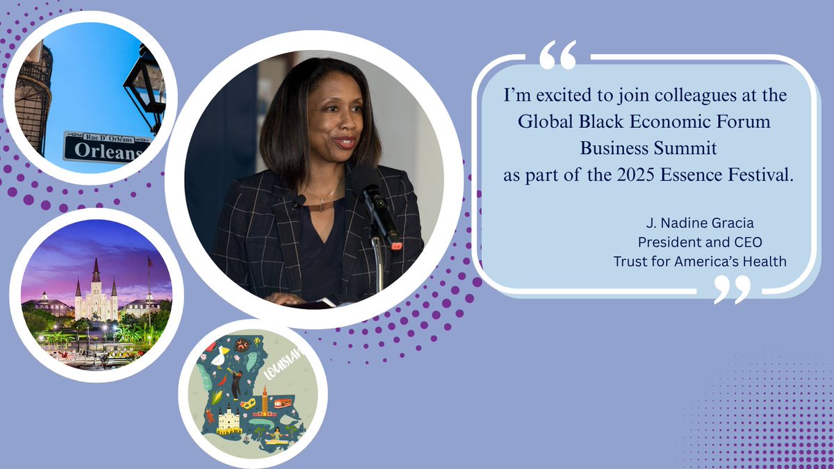 HealthyAmerica1's tweet image. J. Nadine Gracia, TFAH's President & CEO is a panelist in today’s Global Black Economic Forum at #EssenceFest, joining powerful voices to chart the course for economic freedom. #GlobalBlackEconomicForum #GBEFSummit25. Join the live at youtube.com/@globalblack