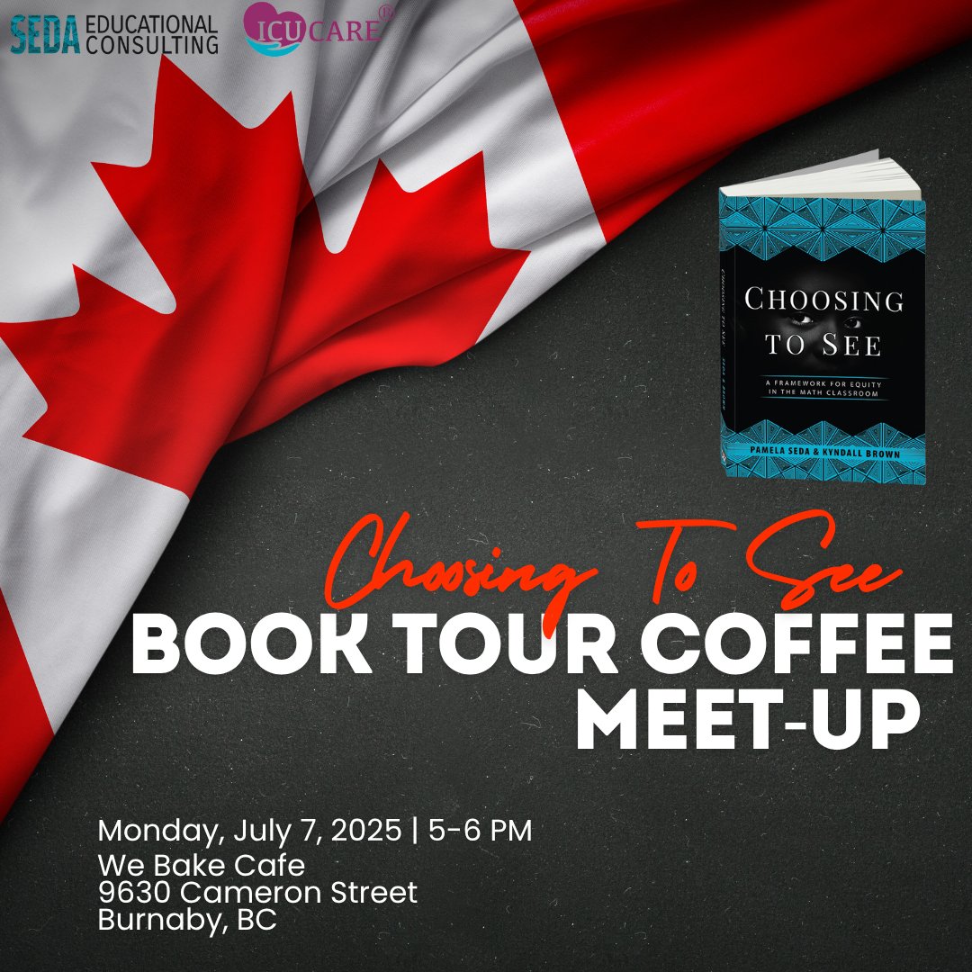 pamseda1's tweet image. Vancouver!📣
I’m hosting a laid-back Choosing To See Book Tour coffee meet-up on July 7 — come connect, sip ☕, and chat about student-centered learning.
📍 We Bake Cafe, 9630 Cameron Street, Burnaby, BC | 🕖 5-6 PM
🔗 RSVP: sedaeducationalconsulting.com/events-1
#Choosing2See #ICUCARE #dbc_inc