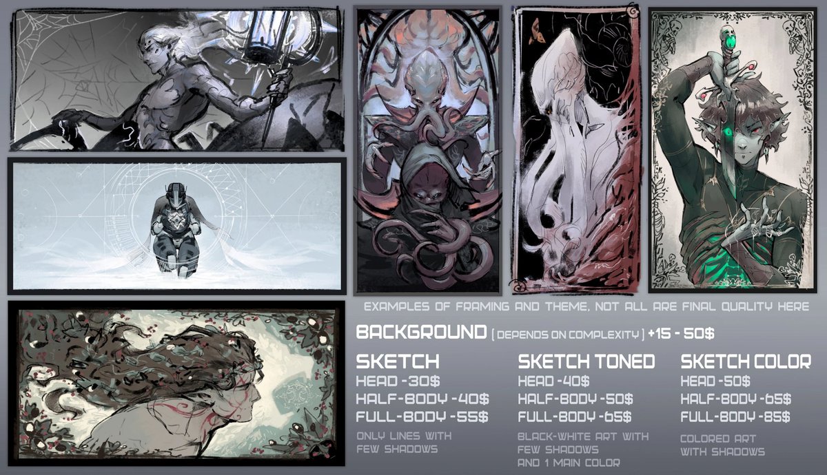 LordCheeese's tweet image. Commissions open📌10 slots📌max 2 art per person📌sketch options only this time.
i'd like to do themed as on examples but non-themed also available.
⚠️next time commissions will go up in price, render will also be available⚠️
please don't panic if i won't respond right away✨
