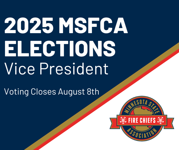 MN State Fire Chiefs (@mn_firechiefs) on Twitter photo Voting is open for the MSFCA 2025 Vice Presidential Election! Electronic ballots were distributed to active MSFCA voting members. Your voice matters!
Meet the Candidates: msfca.org/election
Deadline: August 8, 2025
If you have any questions, please contact office@msfca.org Voting is open for the MSFCA 2025 Vice Presidential Election! Electronic ballots were distributed to active MSFCA voting members. Your voice matters!
Meet the Candidates: msfca.org/election
Deadline: August 8, 2025
If you have any questions, please contact office@msfca.org