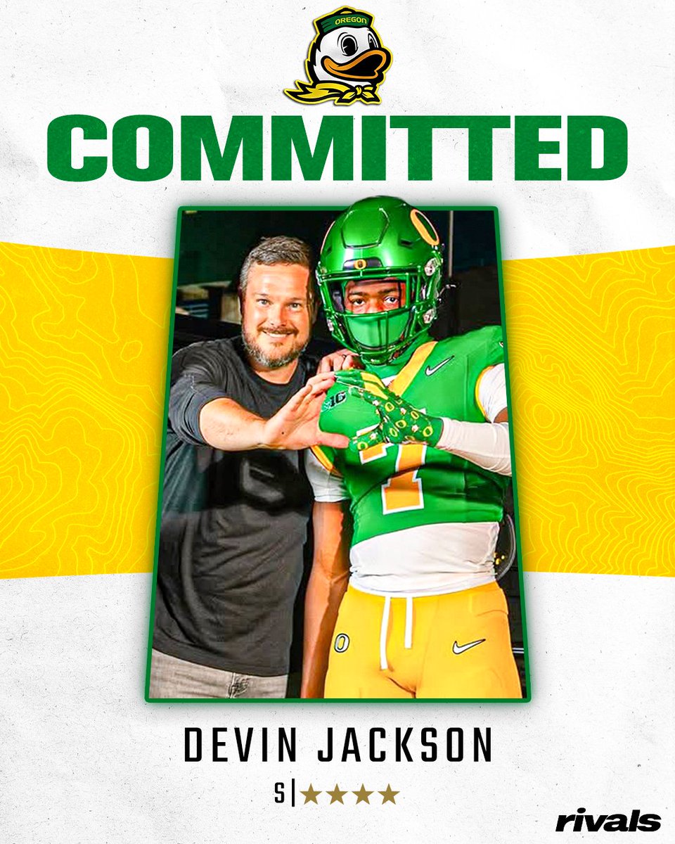 Max Torres (@mtorressports) on Twitter photo QUAAACK:  2026 4-Star Winter Garden (Fla.) The First Academy safety Devin Jackson has committed to Oregon. 
The former Florida pledge will head west to play for Dan Lanning and the Ducks. 
Story🔗: on3.com/teams/oregon-d… (FREE) QUAAACK:  2026 4-Star Winter Garden (Fla.) The First Academy safety Devin Jackson has committed to Oregon. 
The former Florida pledge will head west to play for Dan Lanning and the Ducks. 
Story🔗: on3.com/teams/oregon-d… (FREE)