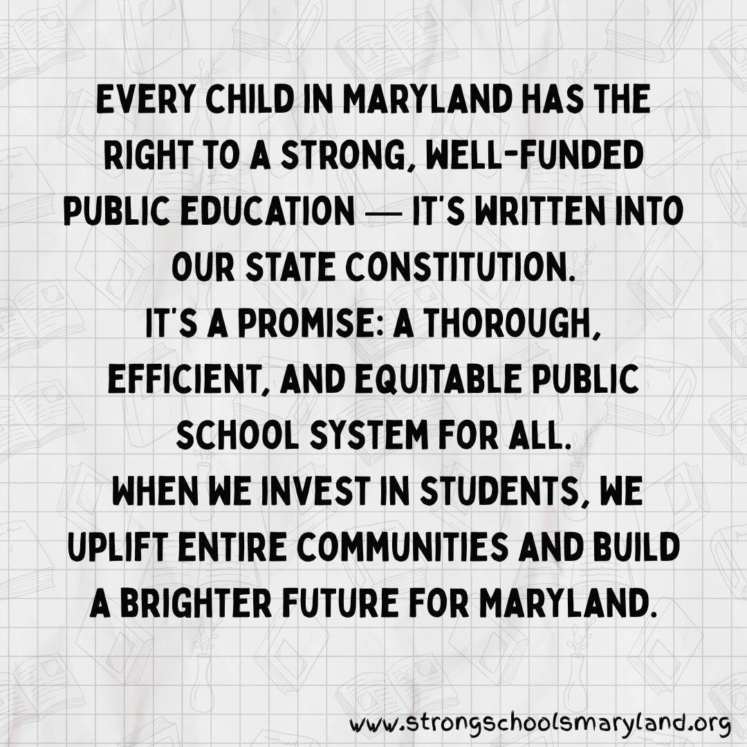 StrongSchoolsMD's tweet photo. 📚Maryland has constitutional protections that guarantee every student the right to a strong public education.

When we fully fund and support our schools, we turn that promise into reality.
Maryland can lead by example, showing what’s possible when we invest in every child. https://t.co/lRurqE3lKd