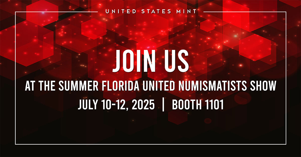 usmint's tweet image. Join us in #Orlando July 10-12, 2025, for the annual Summer Florida United Numismatists Show, hosted by Florida United Numismatists, Inc. More information may be found on our website ▶️ usmint.gov/news/upcoming-….