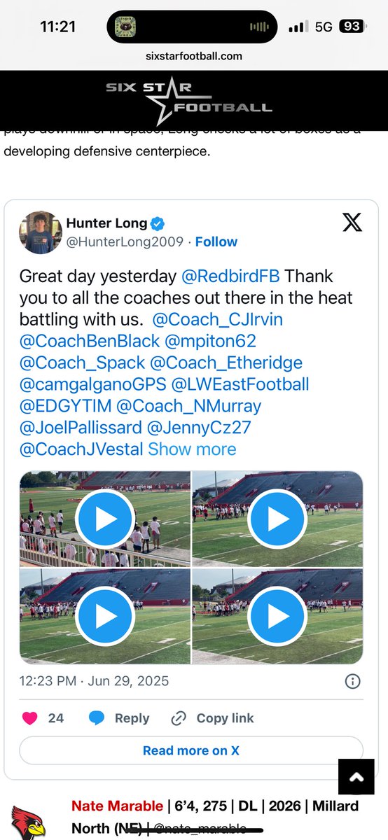 Hunter Long (@hunterlong2009) on Twitter photo Thank you Six Star Football for the write up! It was a great day at ISU working both LB & TE . Looking forward to continuing to build my relationship with the Red Birds! <a href="/RedbirdFB/">Illinois State Football</a> <a href="/sixstarfootball/">Six Star Football | PLUS+</a> <a href="/LWEastFootball/">Lincoln-Way East Football</a> <a href="/JoelPallissard/">Joel Pallissard</a> <a href="/CoachJVestal/">JVestal</a> <a href="/CoachBenBlack/">Ben Black</a> <a href="/Coach_CJIrvin/">C.J. Irvin</a> Thank you Six Star Football for the write up! It was a great day at ISU working both LB & TE . Looking forward to continuing to build my relationship with the Red Birds! <a href="/RedbirdFB/">Illinois State Football</a> <a href="/sixstarfootball/">Six Star Football | PLUS+</a> <a href="/LWEastFootball/">Lincoln-Way East Football</a> <a href="/JoelPallissard/">Joel Pallissard</a> <a href="/CoachJVestal/">JVestal</a> <a href="/CoachBenBlack/">Ben Black</a> <a href="/Coach_CJIrvin/">C.J. Irvin</a>