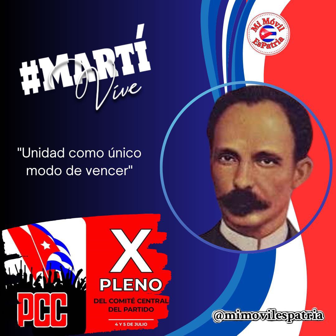 Los días 4 y 5 de julio, tendrá lugar el X Pleno del PCC, inspirado en los ideales de #Martí y #Fidel, guiados por nuestra dirección revolucionaria. 
Se analizarán temas vitales de la economía y de la sociedad cubana, que impactan directamente en la población. 

#UnidosPorCuba