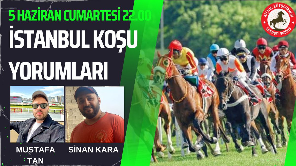 Atçılık Kütüphanesi’nde Bu Akşam 👇
 
 ⏰ 22.00
 🔍 İSTANBUL
 🗣️ MUSTAFA TAN (<a href="/Atbasi2/">Mustafa Tan ( AT BAŞI TAHMİN )</a>) SİNAN KARA (<a href="/Sinan_Karra/">Sinan Kara</a>)    
 📺youtube.com/watch?v=PeDvIn…

 🔗 Bildirimleri açmayı unutmayınız.