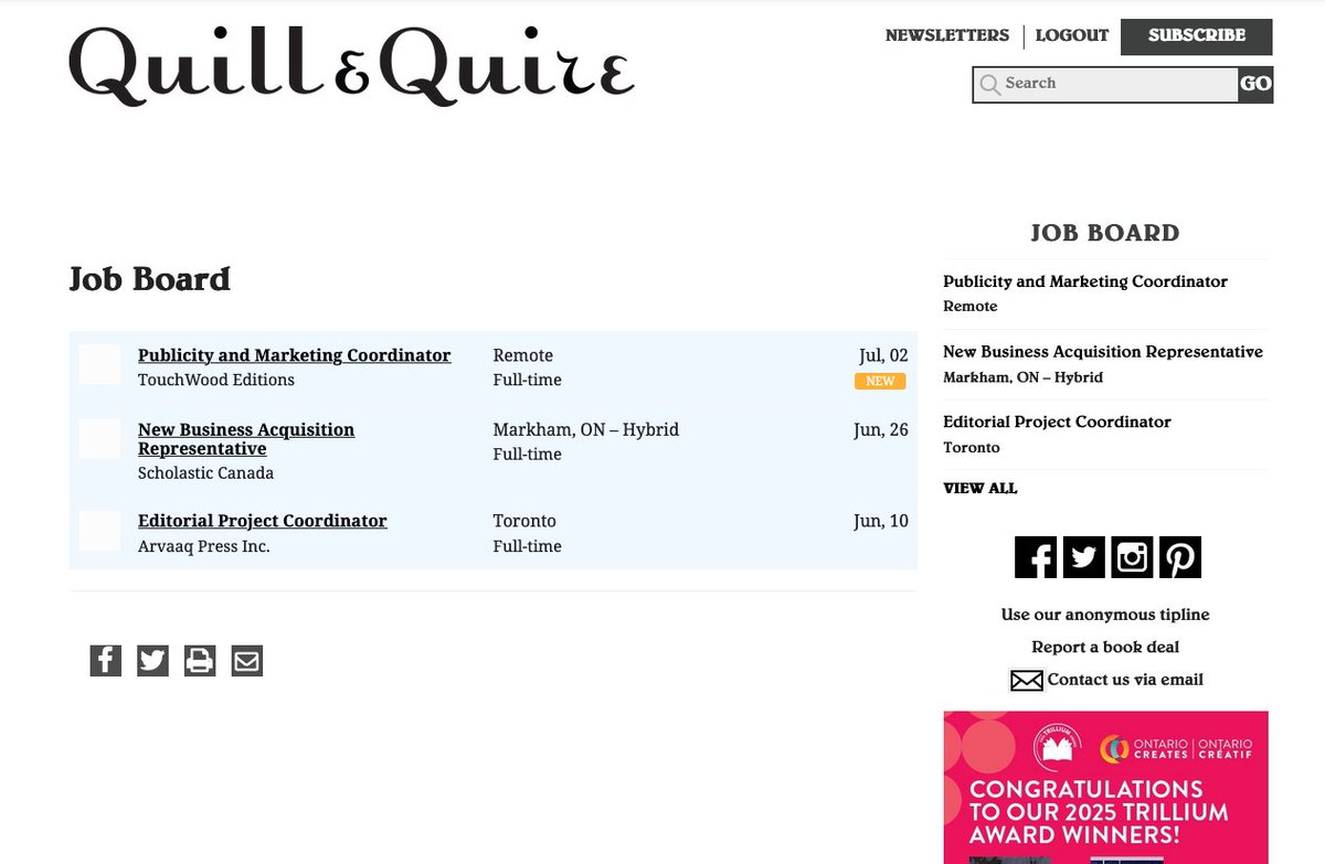 quillandquire (@quillandquire) on Twitter photo NEW on the Q&Q Job Board: Publicity and Marketing Coordinator <a href="/TouchWoodEd/">TouchWood Editions</a> For more details: bit.ly/48CrXpc NEW on the Q&Q Job Board: Publicity and Marketing Coordinator <a href="/TouchWoodEd/">TouchWood Editions</a> For more details: bit.ly/48CrXpc
