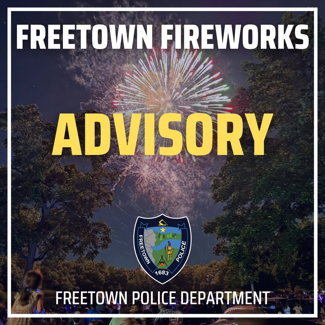 FreetownPD's tweet image. 🚨 FIREWORKS ADVISORY 🚨
📍 Hathaway Park | 🎆 7/3/25 @ 9:30 PM
🚧 One-way traffic in Assonet.
🚗 Park in legal areas only.
♿ Limited handicap parking—arrive early.
🚫 Water & Pleasant close once foot traffic builds.
📲 See our socials & Linktree for traffic maps & updates.