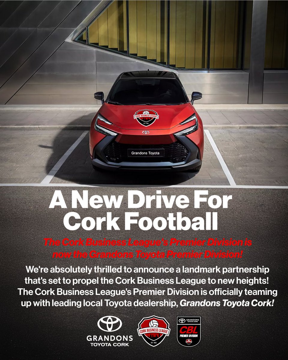 CorkBusinessLge's tweet image. CBL🤝 @GrandonsToyota
Driving local football forward!
We're so excited to launch the Grandons Toyota Premier Division today – a partnership built on community spirit and a passion for local football.
Lots more to come on this over the coming weeks and months!