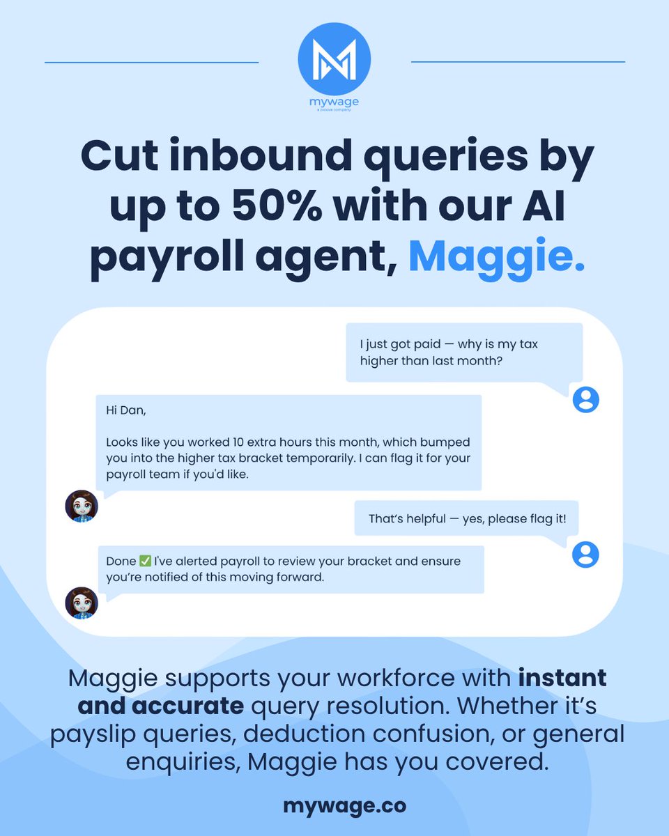 Meet Maggie, the AI agent designed to provide the first line of support for employee queries, instantly.
mywage.co 
#aiagent
