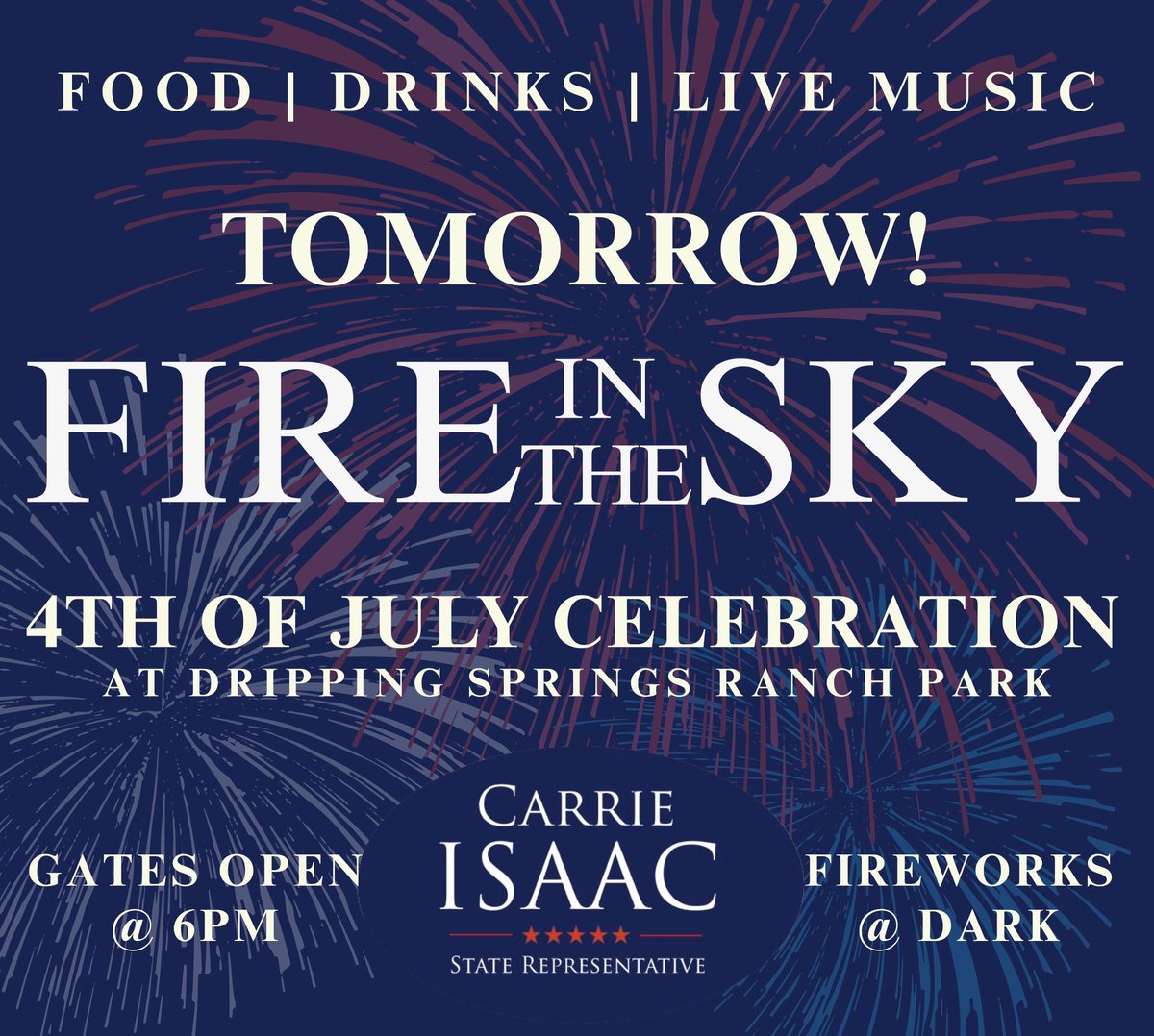 CarrieIsaac's tweet image. Independence Day is TOMORROW! 🇺🇸
You can still get your tickets and join me and my family for fireworks, food, and freedom!
🎟️ General Admission: $35
👨👩👧👦 Family Pack: $100
🔥 Includes VIP dinner, live music & the best view in town!
Even if you can’t attend, you can still…