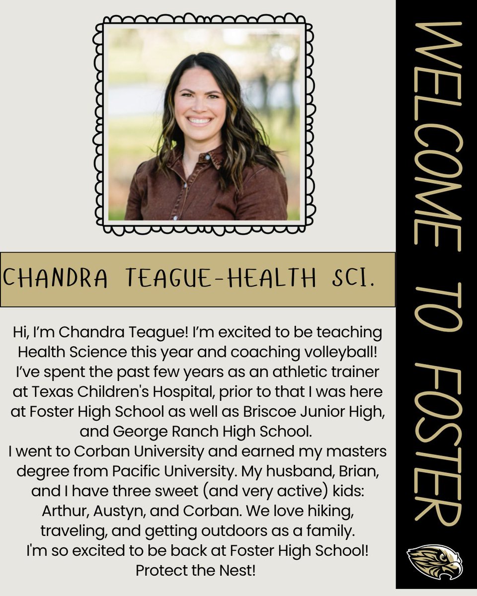 FosterHSNews's tweet image. Welcome home, Chandra Teague! She will be teaching Health Science and Coaching Volleyball!