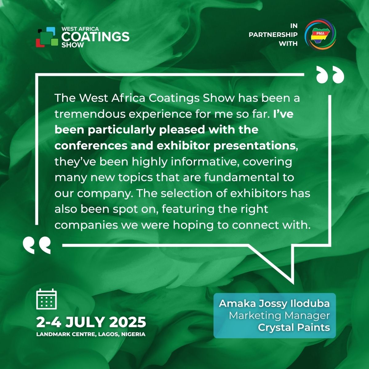 💡 Hear what visitors are saying about #WACS!

Don't miss the LAST DAY - Show opens tomorrow 10 AM - 3 PM!

📅 2-4 July 2025 📍 Landmark Centre, Lagos

Get your free badge 👉 westafricacoatingsshow.com/X-Register

#Coatings