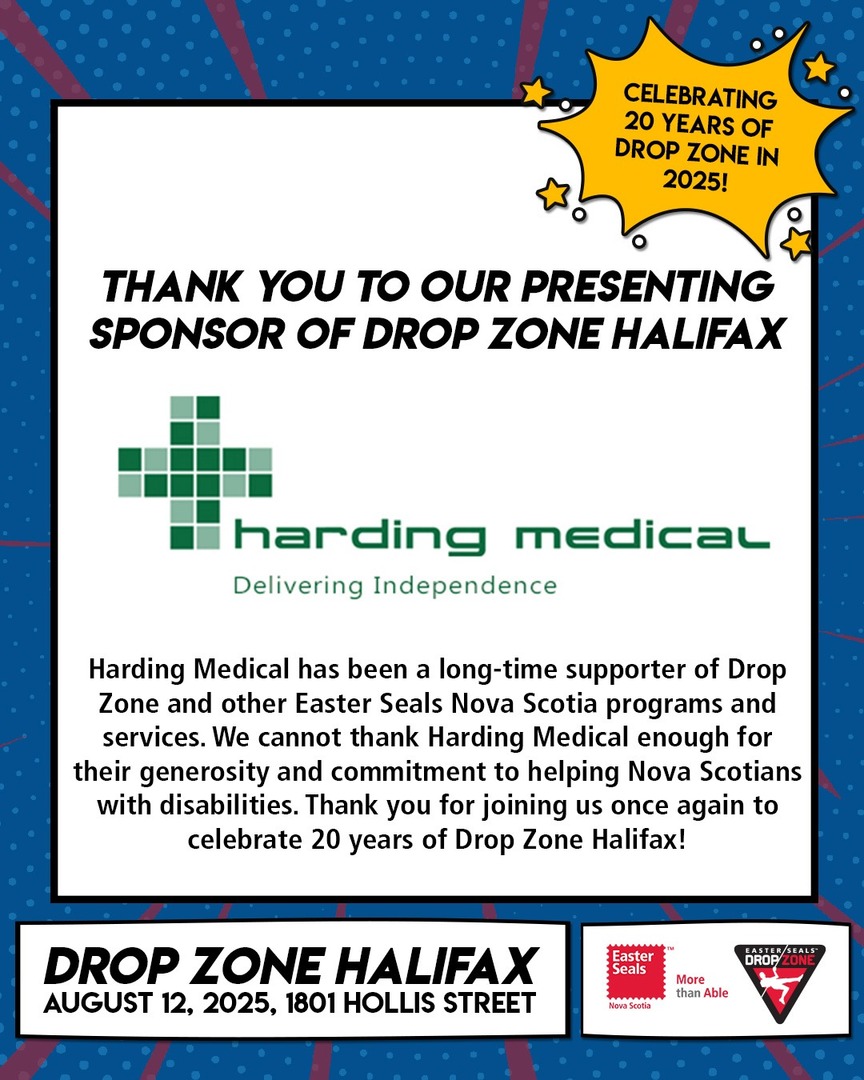 Thank you to our Presenting Sponsor of Drop Zone Halifax, Harding Medical! 🌟🙌

We cannot thank Harding Medical enough for their generosity and commitment to helping Nova Scotians with disabilities. Thank you for joining us once again to celebrate 20 years of Drop Zone Halifax!