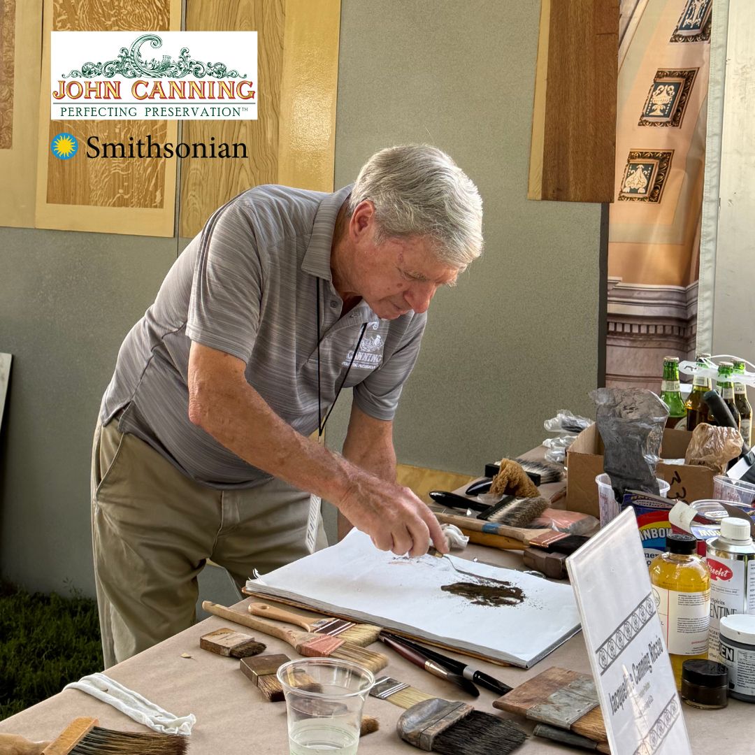 JohnCanningCo's tweet image. Today marks day two of the #2025Folklife Festival by @SmithsonianFolklife. Here, you can see the company's Founder, John Canning, mixing up paint at our booth to demonstrate part of the #woodgraining process. Stop by and visit us on the National Mall until July 7th!