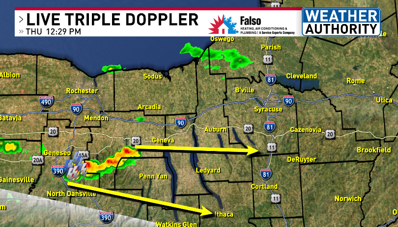 Growing thunderstorm threat in the southern Finger Lakes. A storm in southern Ontario county moves east &amp; could strengthen to produce damaging winds 1-2 PM to the South/Southwest of Onondaga County. Radar&gt; CNYcentral.com/weather