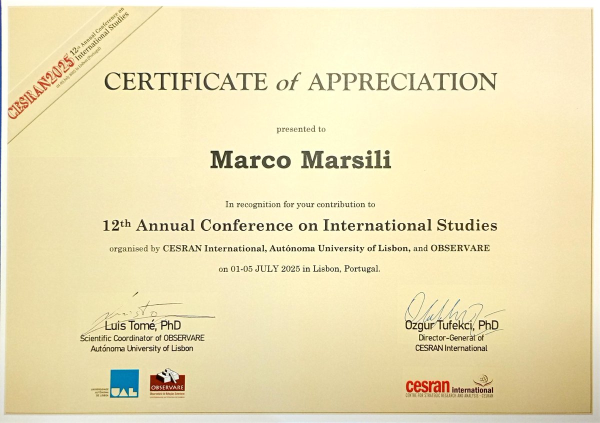 Marco Manuel Marsili Wick Official X Account (@marcomarsili1) on Twitter photo Another great edition of the amazing <a href="/CESRANevent/">CESRAN2025</a> ! Sorry for those who missed it: stay toned and submit paper and panel proposals for the next 13th edition - the lucky edition - in 2026! <a href="/CaFoscari/">Unive Ca' Foscari</a> <a href="/cesran/">CESRAN International</a> <a href="/cesranint/">CESRAN International</a> <a href="/radiocafoscari/">Radio Ca' Foscari</a> <a href="/FondCaFoscari/">Fondazione Università Ca' Foscari Venezia</a> <a href="/mur_gov_/">Ministero dell'Università e della Ricerca</a> Another great edition of the amazing <a href="/CESRANevent/">CESRAN2025</a> ! Sorry for those who missed it: stay toned and submit paper and panel proposals for the next 13th edition - the lucky edition - in 2026! <a href="/CaFoscari/">Unive Ca' Foscari</a> <a href="/cesran/">CESRAN International</a> <a href="/cesranint/">CESRAN International</a> <a href="/radiocafoscari/">Radio Ca' Foscari</a> <a href="/FondCaFoscari/">Fondazione Università Ca' Foscari Venezia</a> <a href="/mur_gov_/">Ministero dell'Università e della Ricerca</a>
