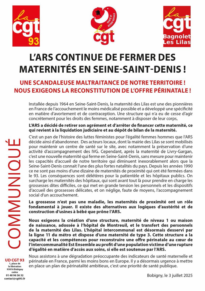 La célèbre maternité des Lilas, bastion de la lutte pour les droits des femmes à disposer de leur corps, lâchée par l’Agence Régionale de Santé.