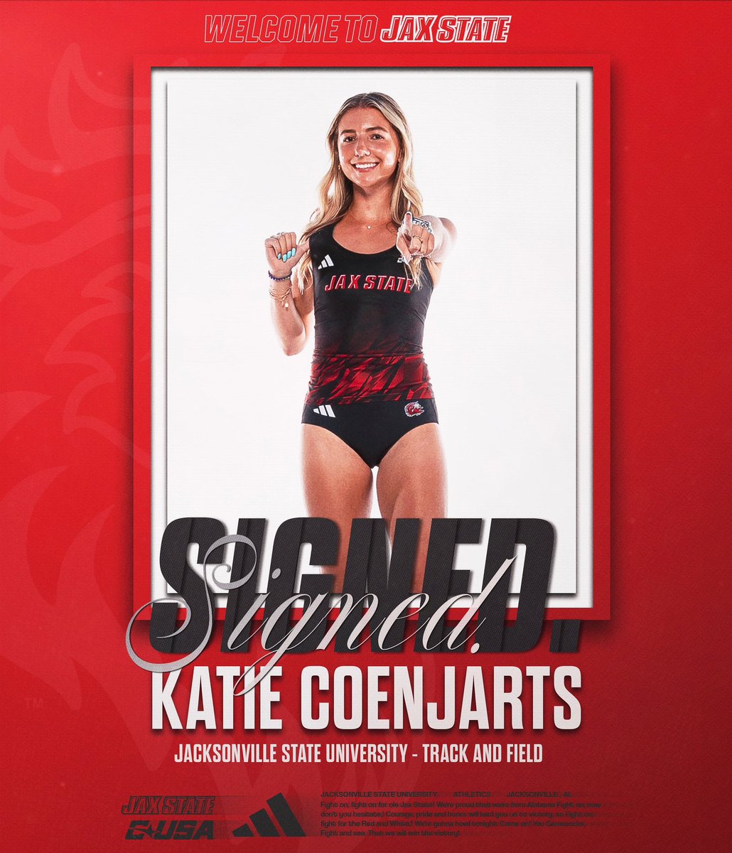 JaxStateXCTF's tweet image. 𝓢𝓲𝓰𝓷𝓮𝓭 ✍️
👤 Katie Coenjarts
🏃 Track & Field
📍 Sarnia, Ontario, Canada
📚 St. Patrick’s Catholic HS
#StayCocky 🐔 | #FearTheBeak 👌