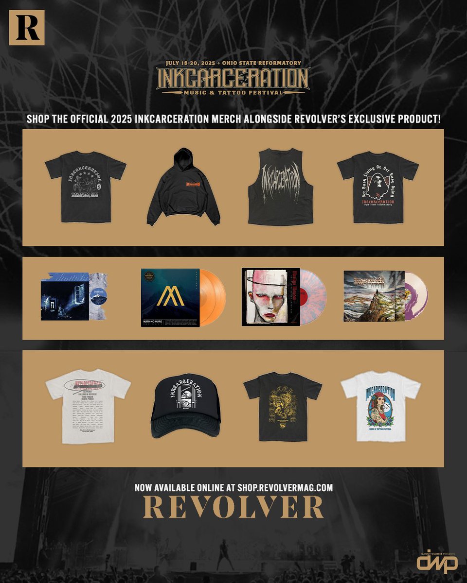 Inkmates! Before you do time at the Reformatory, suit up right.

The official INKCARCERATION x @RevolverMag merch line is live—festival gear, vinyl, books, tees &amp; more from the artists you're about to see tear it up.

Hit the yard in style:
👉 on.inkcarceration.com/trk/RevolverMe…