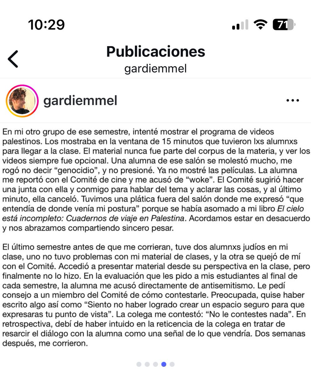 El año pasado tuve el placer y el honor de conocer a Irmgard Emmelhainz, a quien ya había tenido también el placer de leer. Es una mujer brillante y comprometida que vio limitada su libertad académica en Centro debido al acoso sionista. Lean y difundan