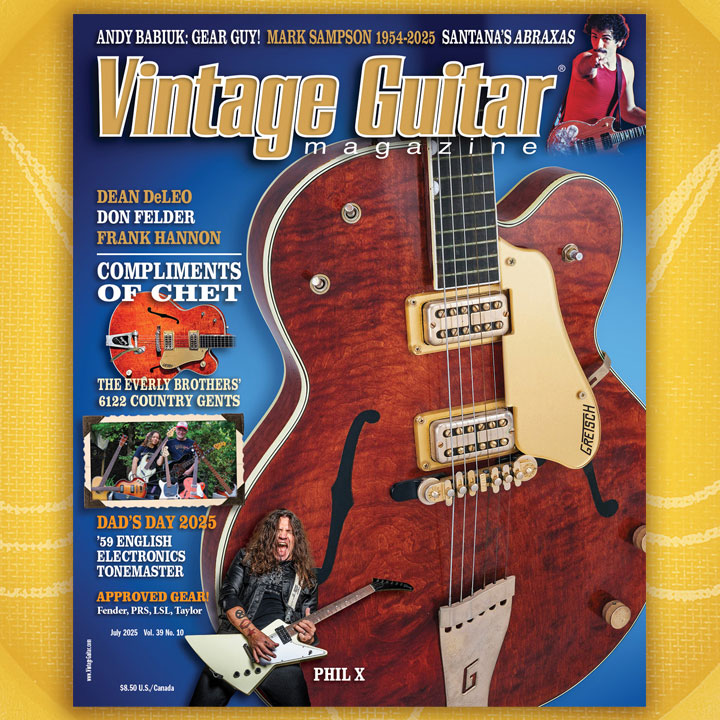 Guitar legend Chet Atkins was friendly with Ike Everly long before his sons, Phil and Don, became world-famous. One day at RCA Records’ Studio B, Atkins presented the pop duo with <a href="/GretschUSA/">Gretsch Guitars</a> 6122 guitars from his sig. line. It’s all in the July issue! online.fliphtml5.com/pyepf/bujt/