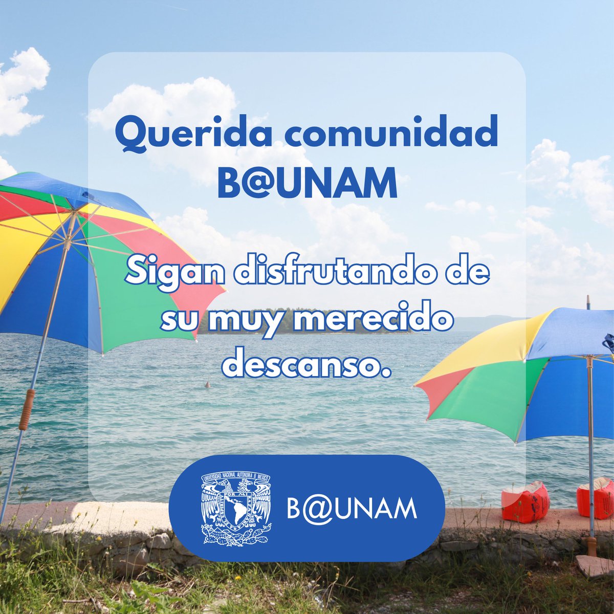 💙 ¡Querida comunidad B@UNAM!

🛌 Por fin es viernes y toca descansar.

🎒Les deseamos sigan disfrutando de sus bien merecidas vacaciones.

#BachilleratoADistancia
#Vacaciones #Descanso
#UNAMNuestraGranUniversidad
#EducaciónParaTodos
#EducaciónEnLínea