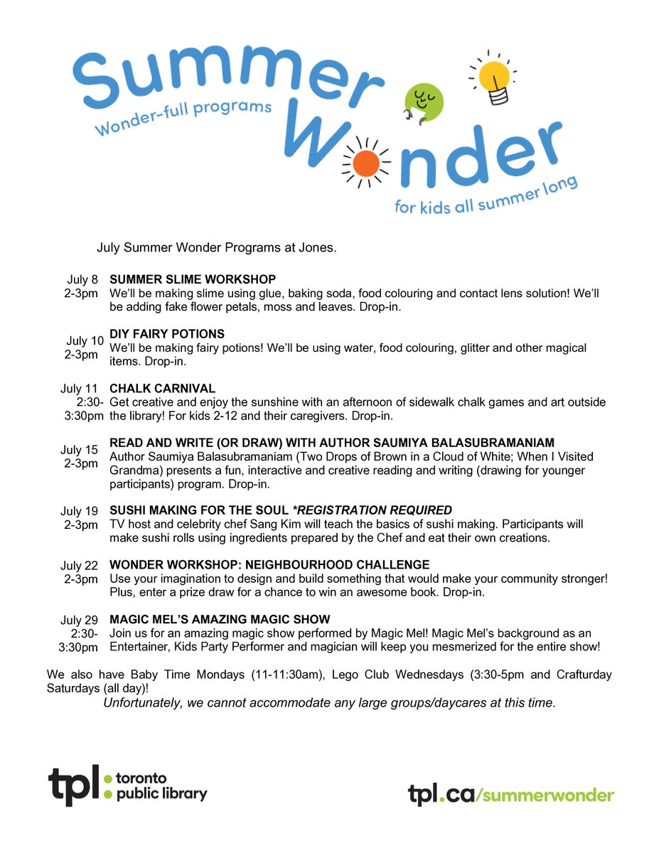 Check out our Summer Wonder programs happening in July and August! Many fun programs for the whole family!
