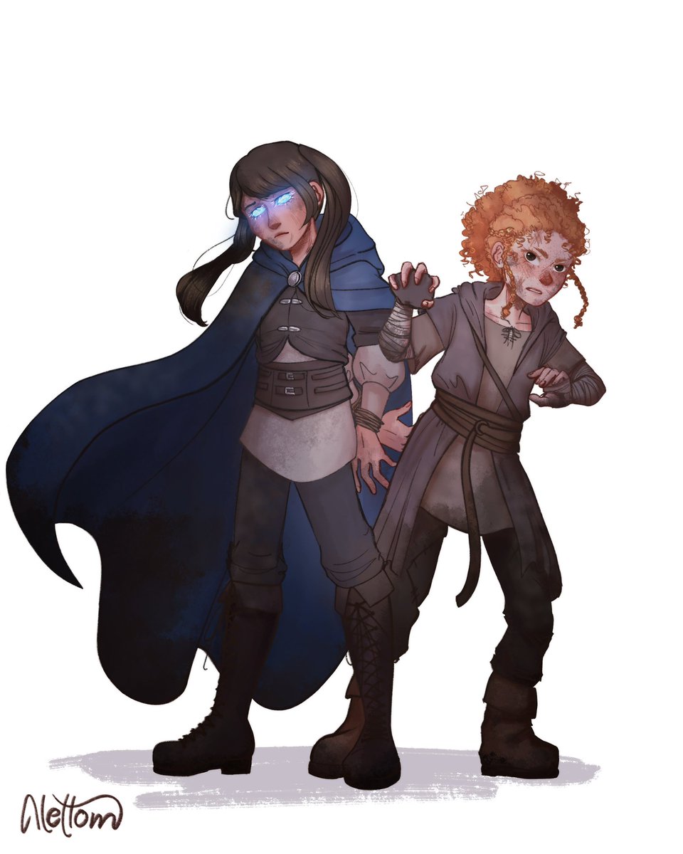 New art!!! of Clover and Noor!!! the 12-year-old protagonists from my middle grade fantasy book!!! 

They’re a witch and a witch hunter who team up to avoid being eaten by a couple different monsters (it’s a long story) 

✨ by @alettom on instagram ✨