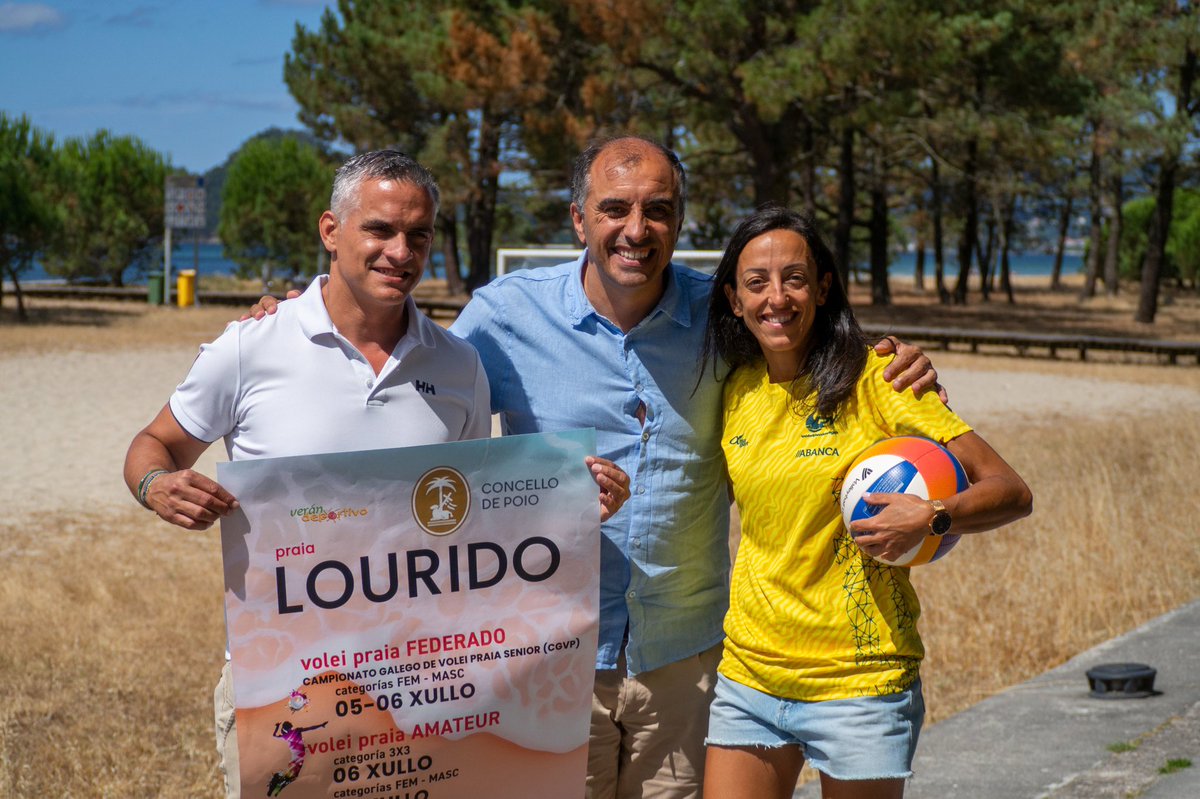 Concello de Poio da el pistoletazo de salida al Verándeportivo 2025 este fin de semana en la playa de Lourido
.
Nueva edición #vdo25, 😊 alcalde Ángel Moldes, el concejal deportes Candido Muiños y presidenta  Club Volei Praia Vigo Marta González. 
ℹ️ verandeportivo.com