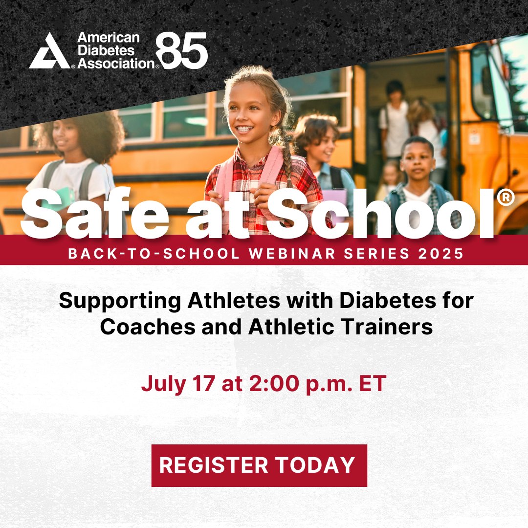 The new school year is almost here and it's time for coaches and athletic trainers to get ready to support athletes with diabetes! Join the Safe at School® Campaign of the ADA for our webinar on July 17 at 2:00 p.m. ET. Register today at bit.ly/4jG133S. #SafeAtSchool