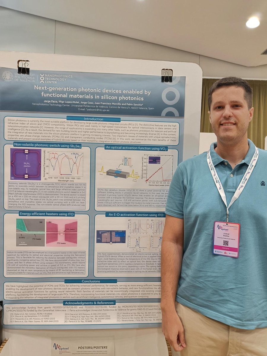 Pablo Sanchis (@pablosanchis8) on Twitter photo I am pleased to share our participation in OPTOEL 2025, the Spanish Conference on Optoelectronics, where our colleague <a href="/jorpargo_/">Jorge Parra</a> presented our latest work on new photonic devices enabled by functional materials. Great opportunity to engage with the Spanish photonics community. I am pleased to share our participation in OPTOEL 2025, the Spanish Conference on Optoelectronics, where our colleague <a href="/jorpargo_/">Jorge Parra</a> presented our latest work on new photonic devices enabled by functional materials. Great opportunity to engage with the Spanish photonics community.