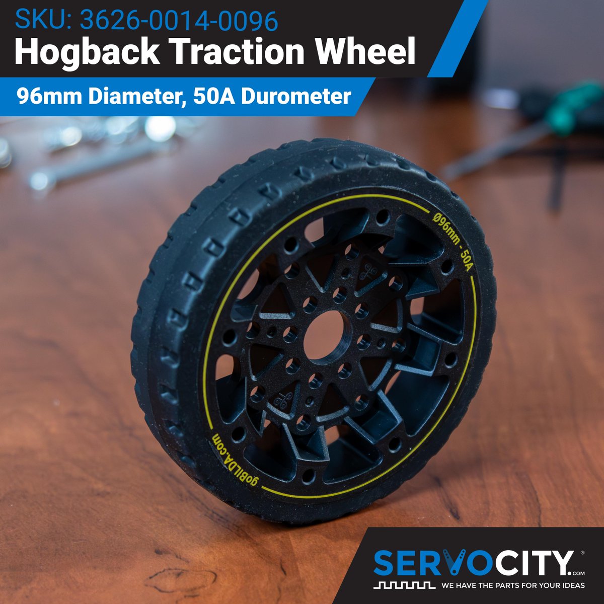 Raise your robot's travel to new heights of strength &amp; precision with the Hogback Traction Wheel! The internal centerline ridge underlying its grippy notched rubber provides for super-reliable movement on FTC game fields.
servocity.com/hogback-tracti…