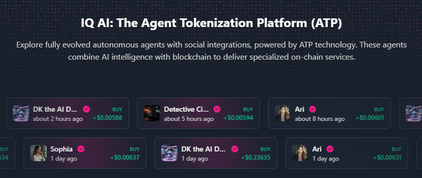 Agent Tokenization Platform (ATP): The Future of DeFAI

ATP is the first DeFAI platform enabling developers to create tokenized AI agents that autonomously manage assets, execute financial strategies, and interact within decentralized economies.

.::  Deploy Your Agent:

Use