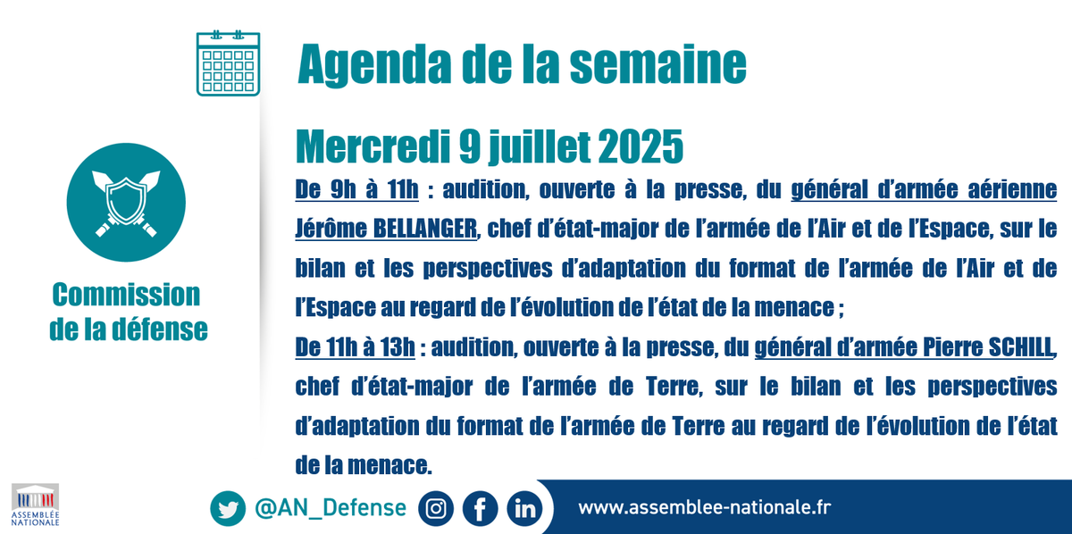 AN_Defense's tweet image. 🗓️ Agenda de la semaine. ⤵️
#Défense #DirectAN