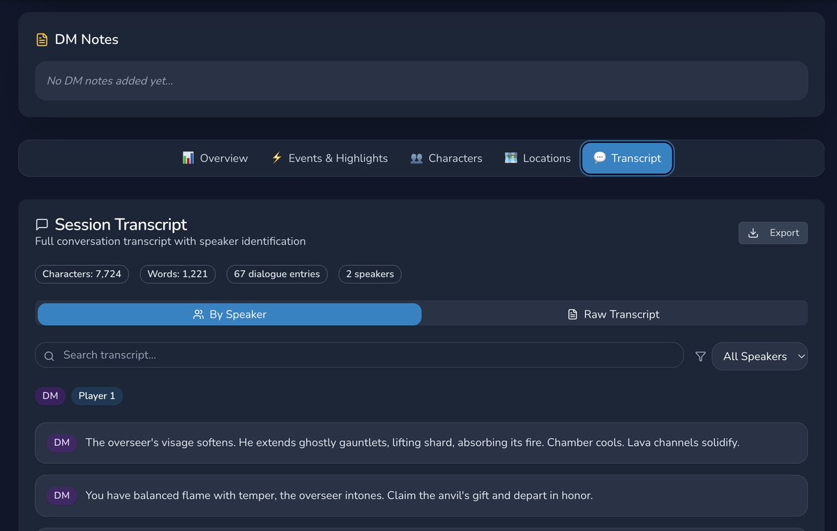 char_genAI's tweet image. 🎙️ NEW: RPG Session Summariser!

Turn a 4-hr session into a 5-min recap together with NPCs, Locations etc.

📌 Plot summaries
📌 NPC/Location tracking
📌 Session timeline &amp;amp; transcript
📌 Campaign dashboards

First session FREE. 

char-gen.com/rpg-session-su…

#DnD #TTRPG #RPGTools