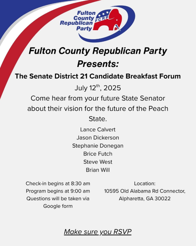After you get your fill tomorrow of hot dogs, burgers, popsicles, fireworks, and more, sign-up to join us next Saturday as we hear from the candidates running for the special election for State Senate District 21, which is Brandon Beach's old seat.

Register here:
